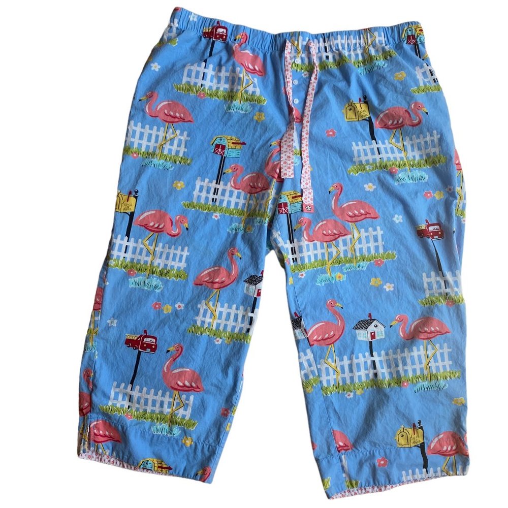 Nick & Nora Flamingo & Mailboxes Graphic Cropped Capr… - Gem